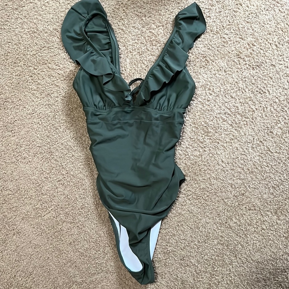 Womens M/L DARK GREEN ONE PIECE BATHING SUIT